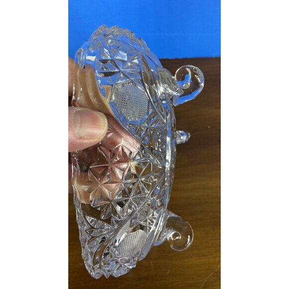 Vintage Clear Tri-Footed Triangle Cut Glass Dish No Lid Star Design - Picture 9 of 16